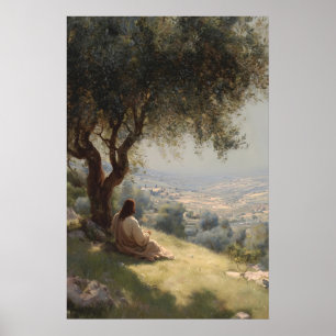 Poster Jésus sous l'arbre à moutarde Art biblique Art chr
