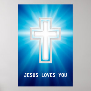 Poster Jésus t'aime   Croix religieuse