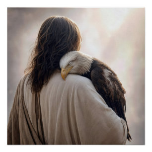 Poster Jésus tenant un aigle chauve malade
