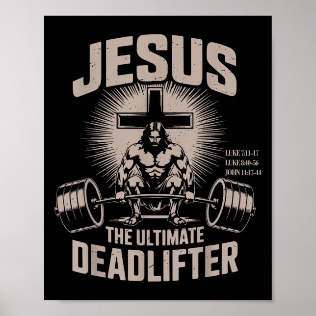 Poster Jesus The Ultimate Deadlifter Muscle Kid Funny Chr (Devant)