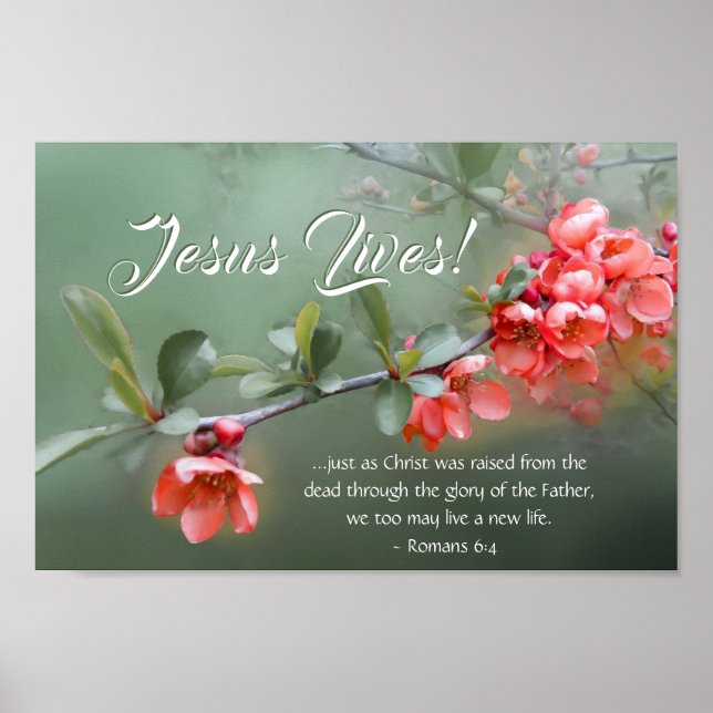 Poster Jésus Vit Des Fleurs De Printemps Bible Verse Pâqu (Devant)