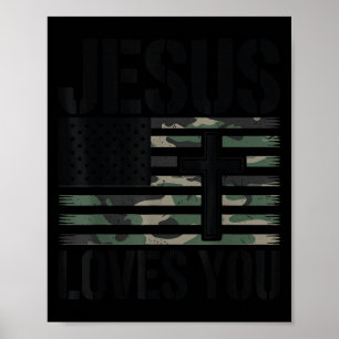 Poster Jésus Vous Aime Camo Chrétien 4 Juillet Hommes Fem