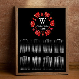 Poster Jetons de Poker Casino Mariage Pailletés Rouges
