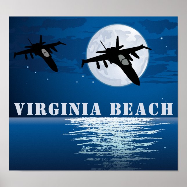 Poster Jets militaires de Virginia Beach avec Pleine lune (Devant)