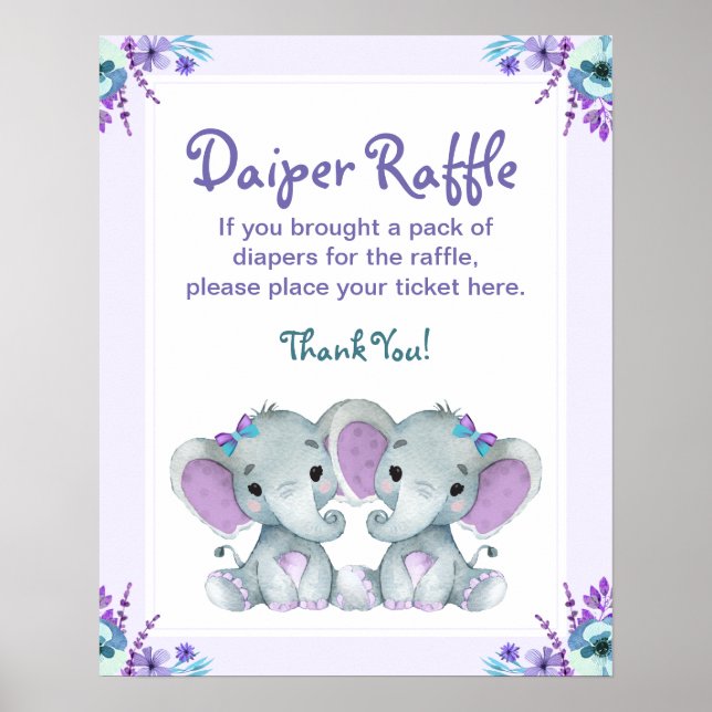 Poster Jeu Baby shower Twin Elephant Diaper (Devant)