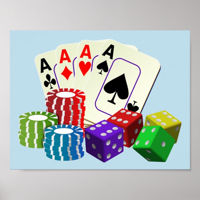 Poster Jeu Casino Dice, Puces de poker, jouer aux cartes (Devant)
