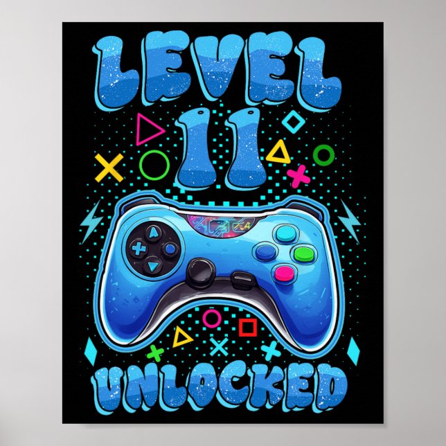 Poster Jeu d'anniversaire Niveau 11 Jeu vidéo déverrouill (Devant)