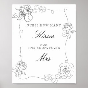 Poster Jeu de Baby Shower : Combien de bisous ? Thème flo