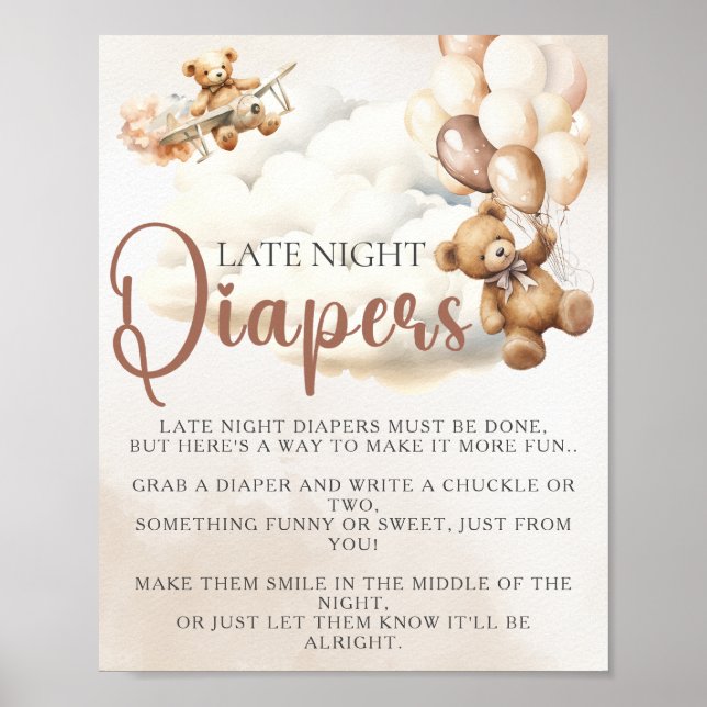 Poster Jeu de Baby Shower COUCHES POUR LA NUIT TARDIVE Ba (Devant)