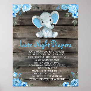 Poster Jeu de Baby shower de Boy Elephant Late Night Diap