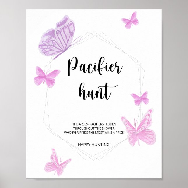 Poster Jeu de baby shower de chasse à la tétine papillon (Devant)