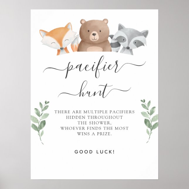 Poster Jeu de Baby shower de chasse au Pacifique Animaux  (Devant)