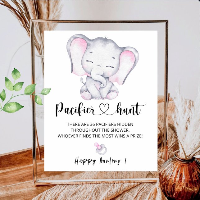 Poster Jeu de Baby shower de chasse aux éléphants roses (Créateur téléchargé)