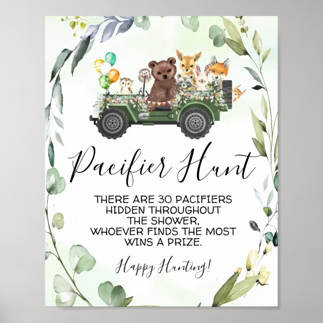 Poster Jeu de Baby shower de chasse des animaux des bois (Devant)