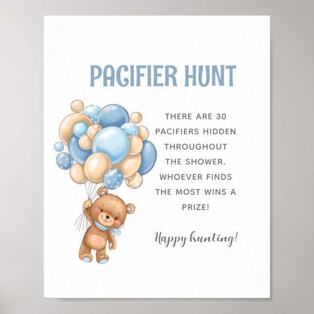 Poster Jeu de Baby shower de chasse Teddy Bear Pacifier (Devant)