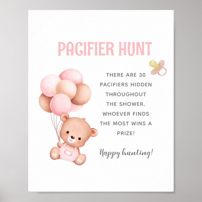 Poster Jeu de Baby shower de chasse Teddy Bear Pacifier (Devant)