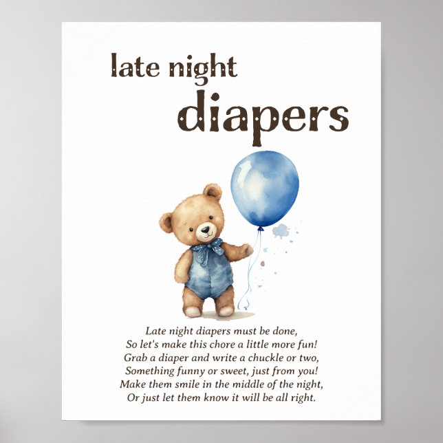 Poster Jeu de Baby shower de garçon Diapers de nuit (Devant)