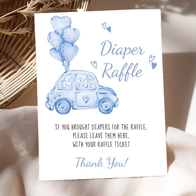 Poster Jeu de Baby shower de voiture Bleu de chaudière Ra (Diaper raffle baby shower game poster - available printed or digital - by Darling & May)
