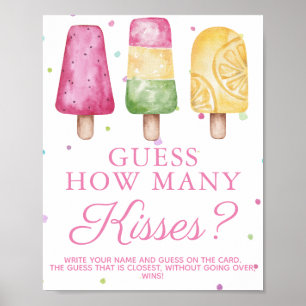 Poster Jeu de Baby Shower Fille d'Été Combien de Bisous