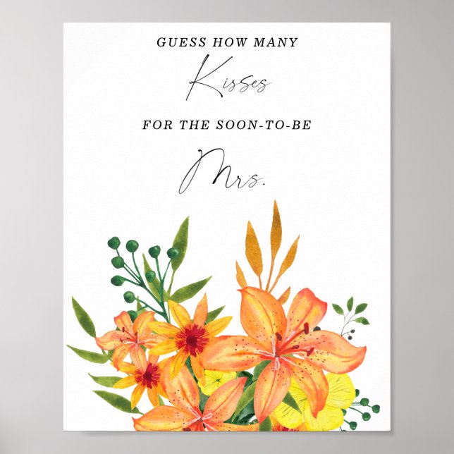 Poster Jeu de baby shower floral combien de baisers (Devant)