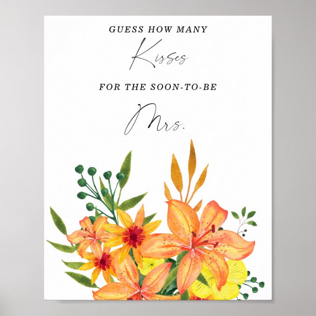 Poster Jeu de baby shower floral combien de bisous (Devant)