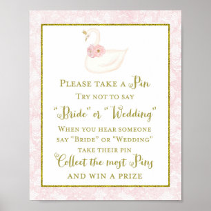 Poster Jeu de Baby Shower Mariage Cygne Rose Imprimé
