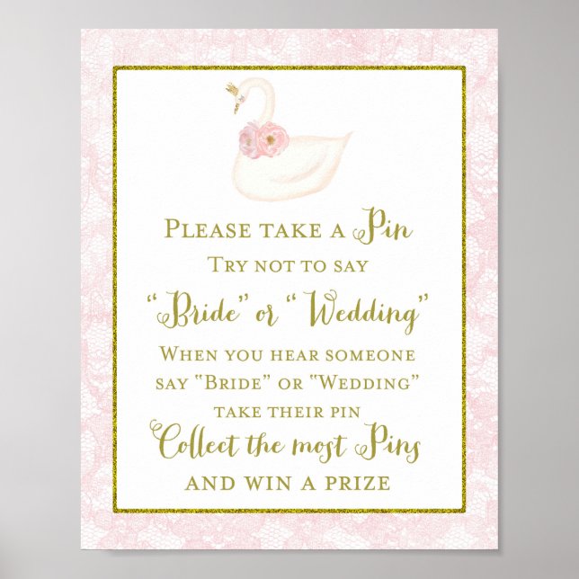 Poster Jeu de Baby Shower Mariage Cygne Rose Imprimé (Devant)