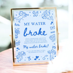 Poster Jeu de Baby Shower "Mon eau a cassé" dessiné à la