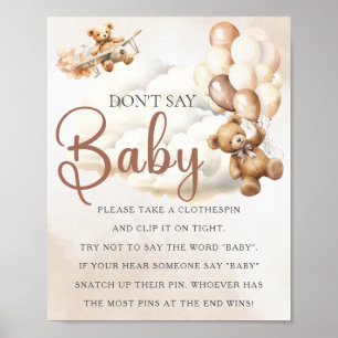 Poster Jeu de Baby Shower NE DITES PAS BÉBÉ Ours Ballons