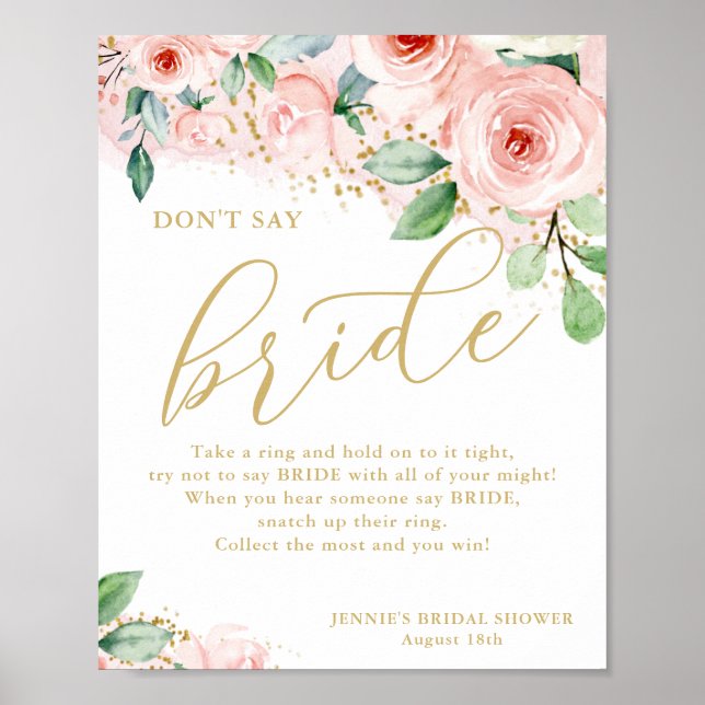 Poster Jeu de Baby Shower Rose Floral Nuptial (Devant)