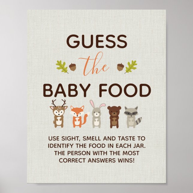 Poster Jeu de Baby shower Woodland - Guess Baby Food Po (Devant)