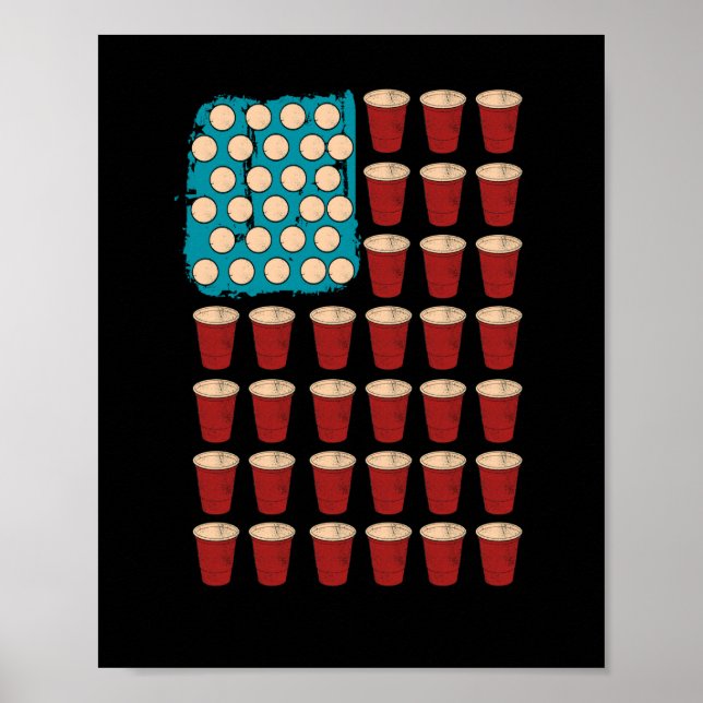 Poster Jeu de boisson Beer Pong Drapeau américain 4 juill (Devant)