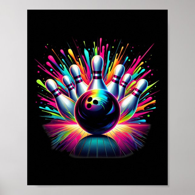 Poster Jeu de Bowling coloré Jour Bowling Cute Vibrant Co (Devant)