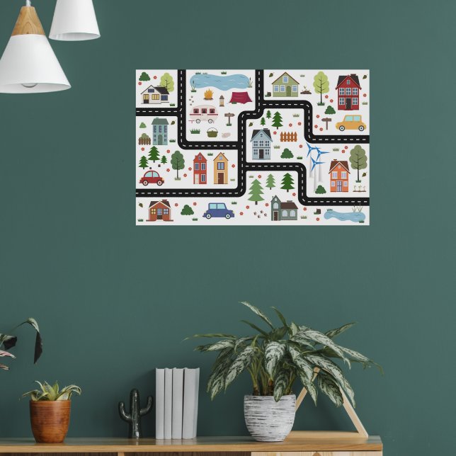Poster Jeu de cartes pour enfants avec route, voitures et (Salon 1)