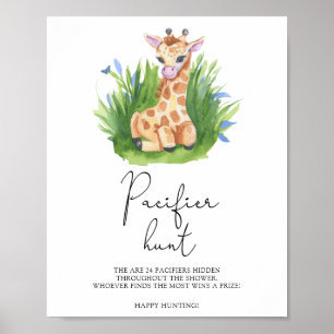 Poster Jeu de chasse à la girafe - tétine pour baby showe