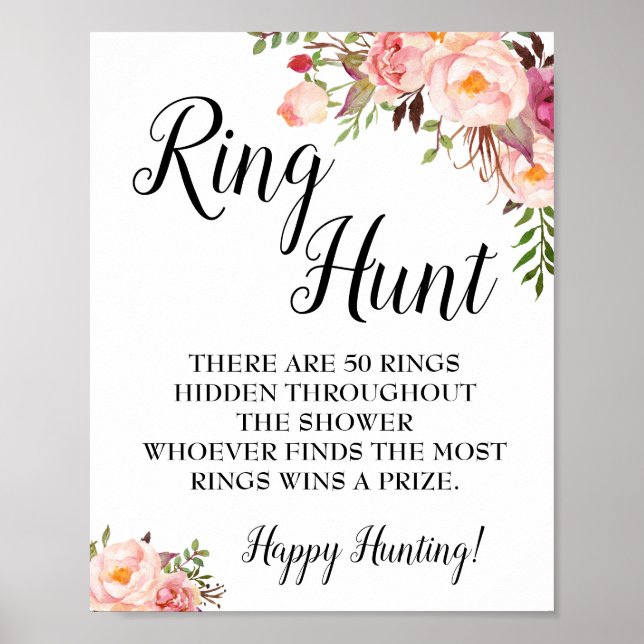 Poster Jeu de chasse à l'anneau mariage à fleurs rose dou (Devant)