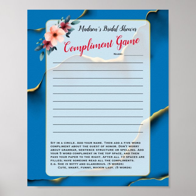 Poster Jeu de compliment ad-lib fun Bridage Shower  (Devant)