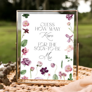 Poster Jeu de devinette de combien de baisers Floral pour