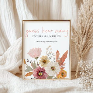 Poster Jeu de devinette pour Baby Shower Fleurs Douces