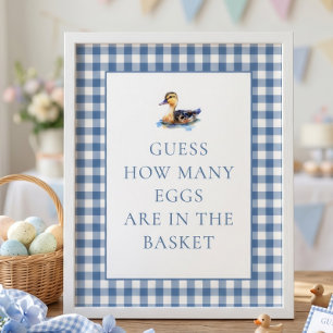 Poster Jeu de douche pour bébé Canard à carreaux bleus, c