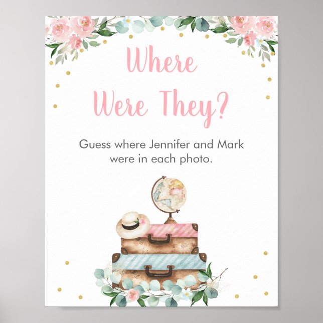 Poster Jeu de mariage floral rose Où étaient-ils Voyage (Devant)