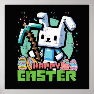 Poster Jeu de pixels de lapin de Pâques heureux 