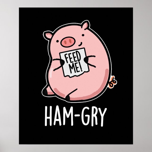 Poster Jeu de porc animal amusant, affamé BG foncé (Devant)