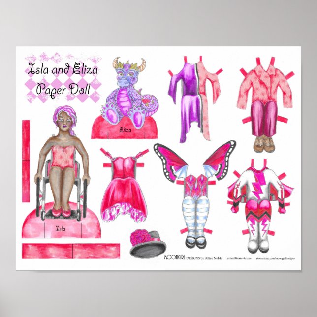 Poster Jeu de poupées en papier Isla et Eliza - Jouer ou  (Devant)