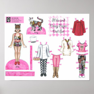 Poster Jeu de poupées en papier Mila et Daisy - Lecture o