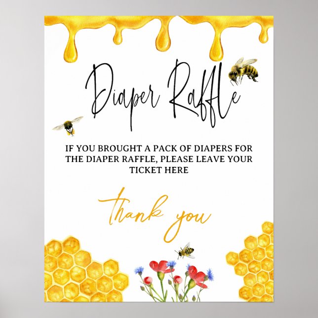 Poster Jeu de Raffin de Baby shower de chèvre jaune miel (Devant)