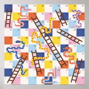 Poster Jeu de société serpents et échelles pour enfants