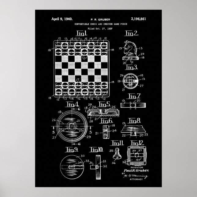 Poster Jeu D'Échecs Et De Vérificateur Brevet (Devant)