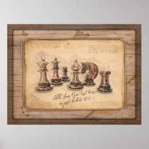 Poster Jeu d'échecs sur Grunge Joueur en bois