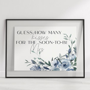 Poster Jeu Devinez combien de baisers Fleurs Bleu Poussié